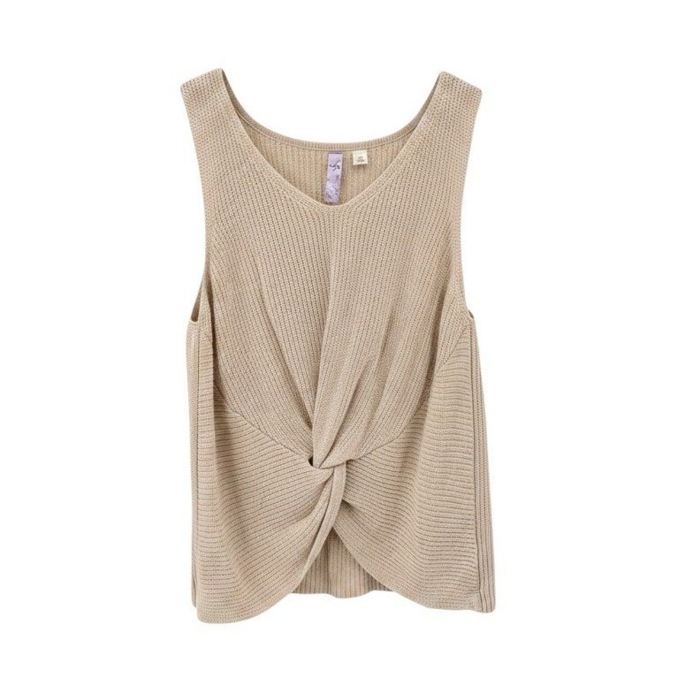Alya Knit Tank Top Women Large Beige Tan Twist Front Boho Sleeveless Sweater EUC